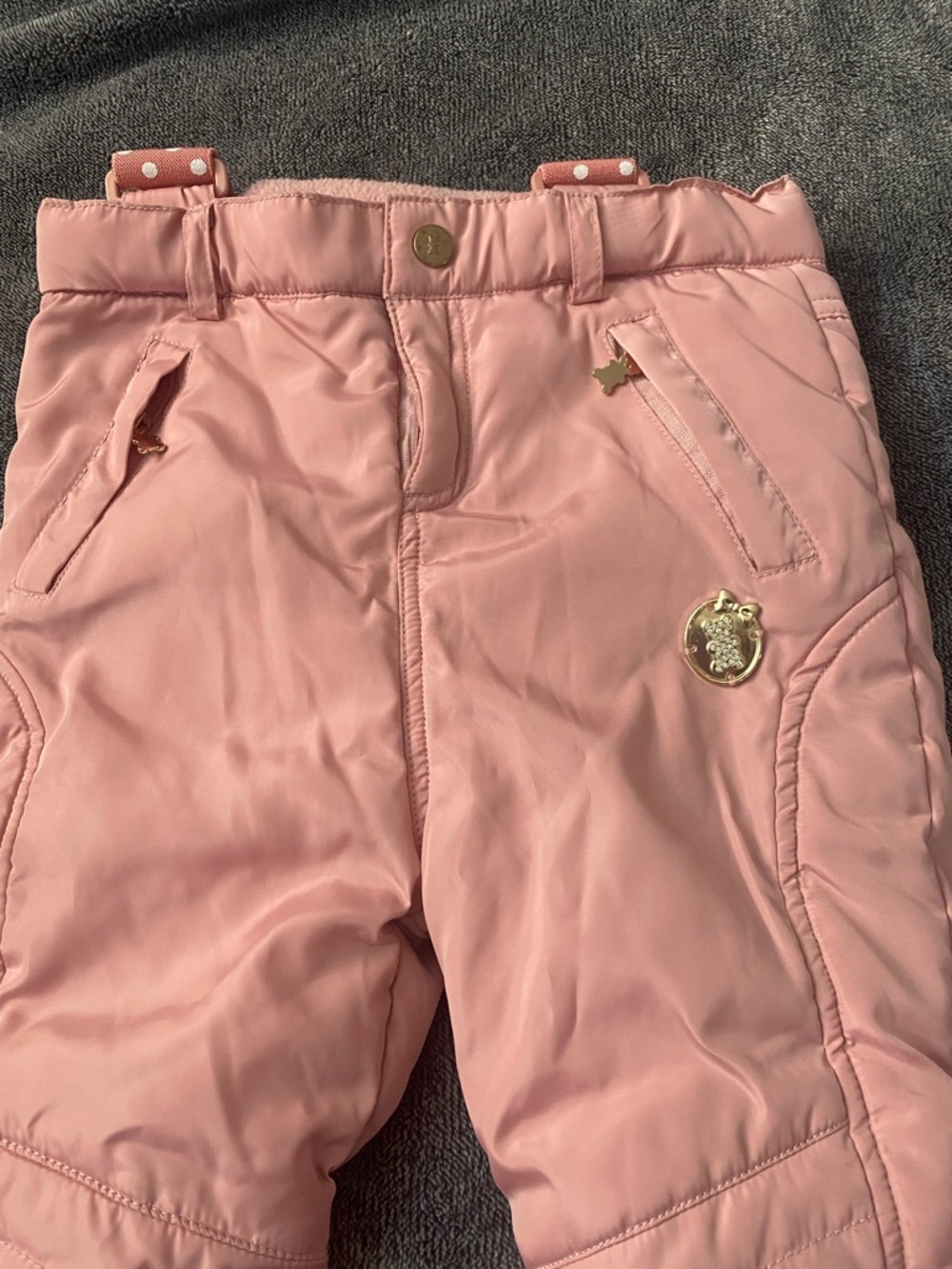 Jelispoon Boutique Dusty Pink Fleece-Lined Snow Bibs Size 120 (US 6/7) - Picture 3 of 9